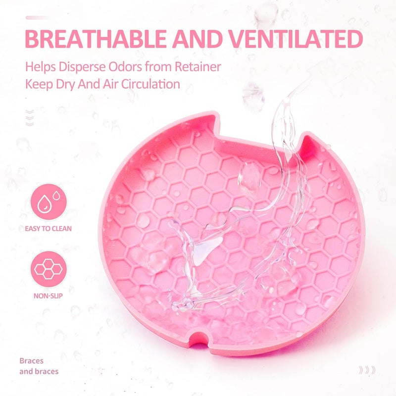 Gaboolo Store Retainer Case Slim Aligner Case with Vent Holes Removable Inner Tray Silicone for Easy Cleaning, Retainer Removal Tool and Brush (Opaque Pink) - Image 4